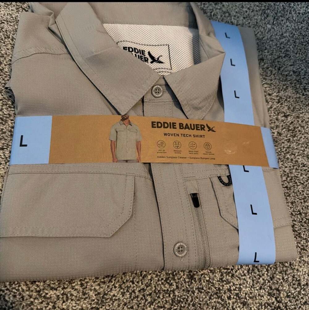 EDDIE BAUER Fishing Shirt Mens SIZE  L Outdoor Vented GRAY